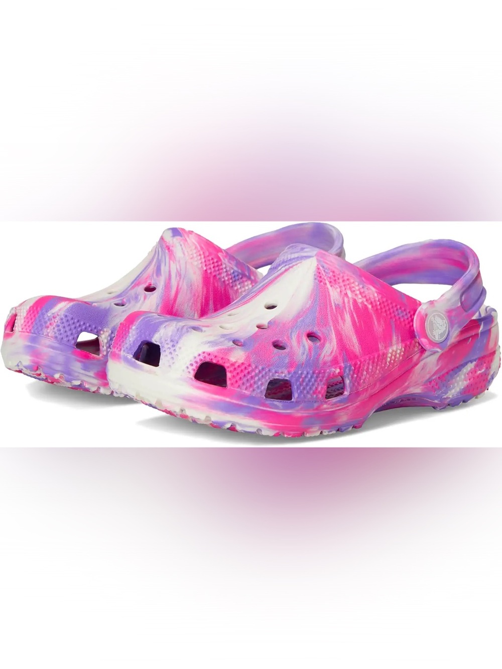 CROCS Kids Tie-Dye Clogs in Pink, Purple & White - Picture 2 of 6
